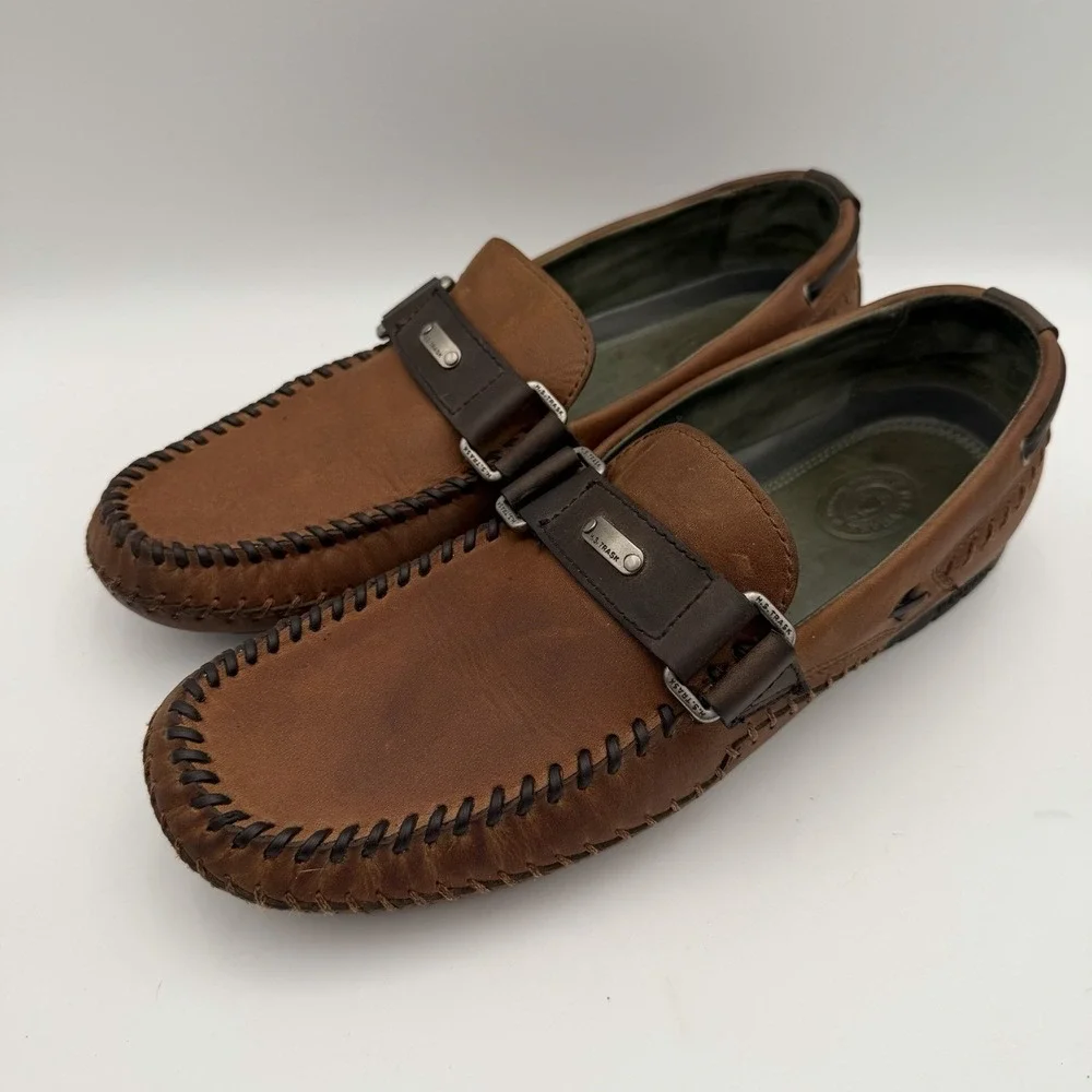 H.S. Trask Cobbler driving loafers men's 11.5 M cognac brown leather moc toe